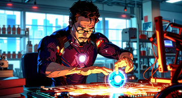 Iron Man qui fabrique le réacteur arc dans son laboratoire