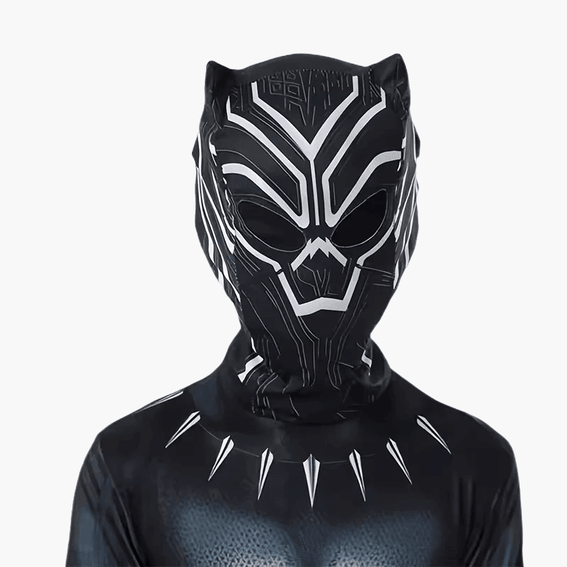 Costume du Héros Black Panther avec une vue centrée sur sa tête