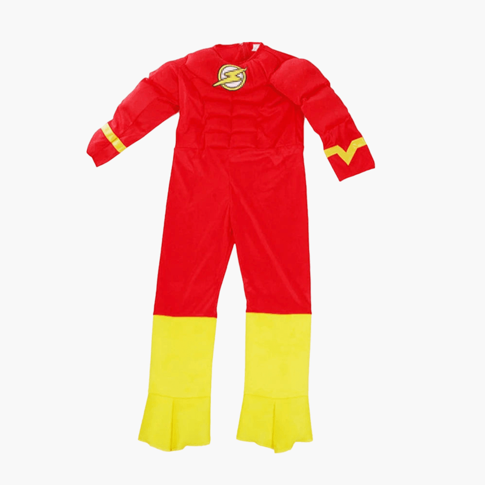 Costume de flash pour enfant posé au sol