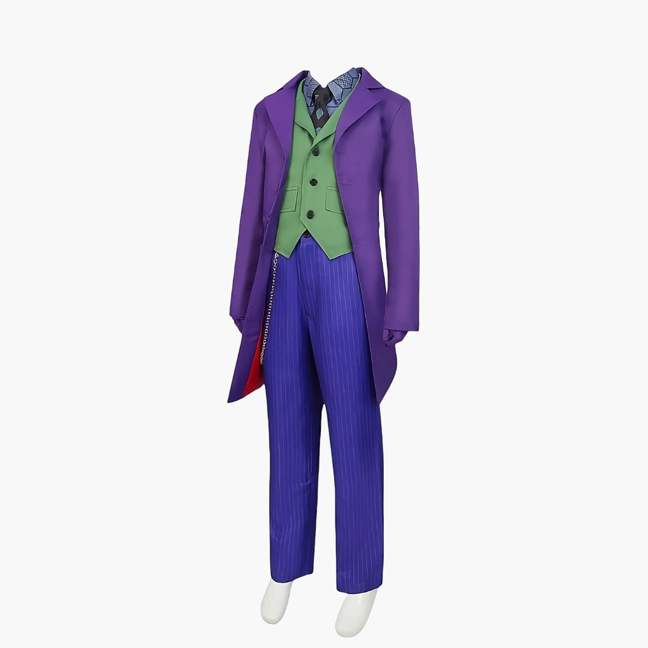 Le costume du Joker pour enfant avec la veste ouverte et une chaîne sur le pantalon