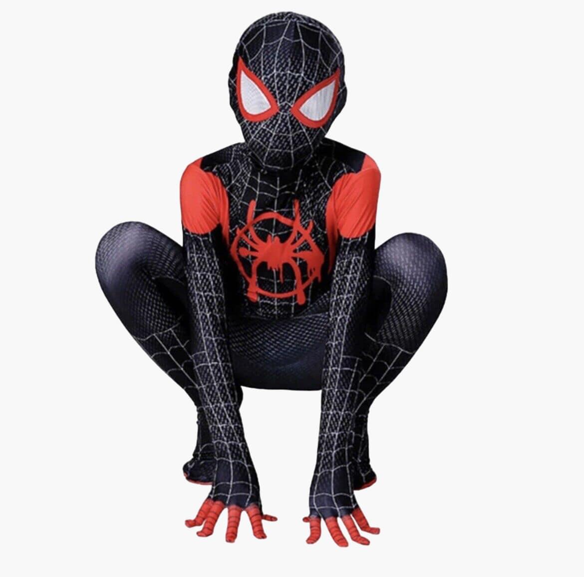 Costume de Spiderman Miles Morales pour enfant en pose assise