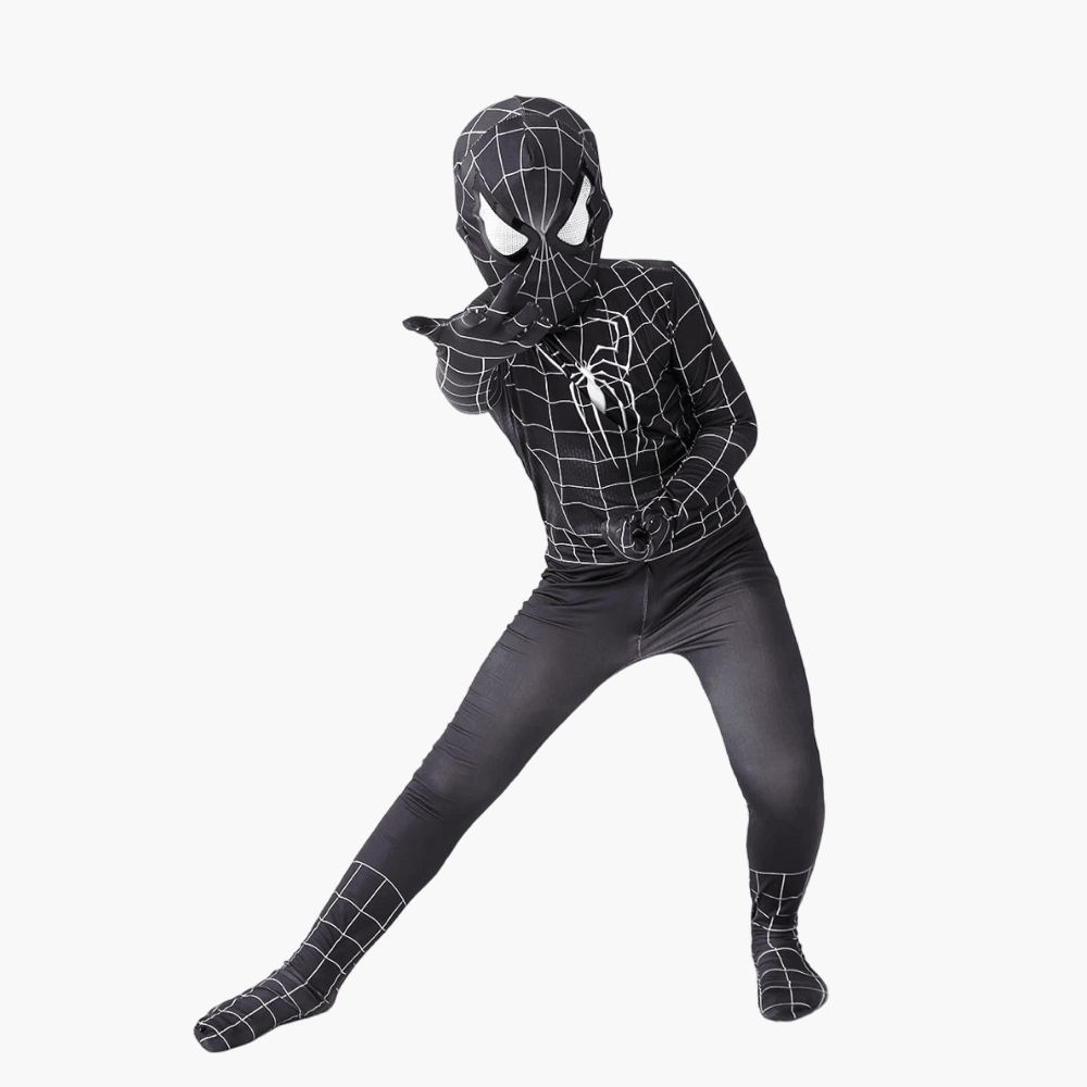 Costume de Spiderman Symbiote enfant qui lance une toile